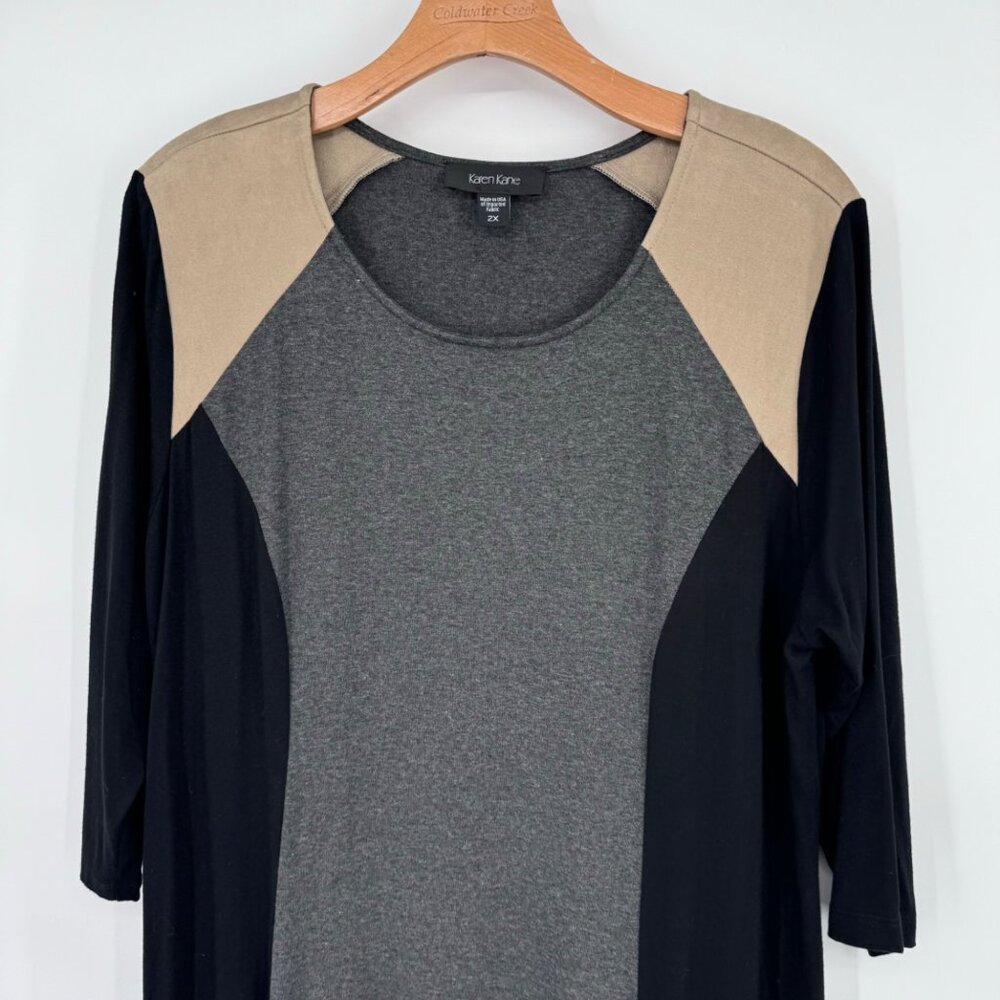 Karen Kane Colorblock  Womens size 2X plus 3/4 Sleeve Knee-Length tunic dress - Picture 7 of 11